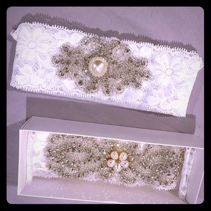 Beautiful pearl and beaded lace garters